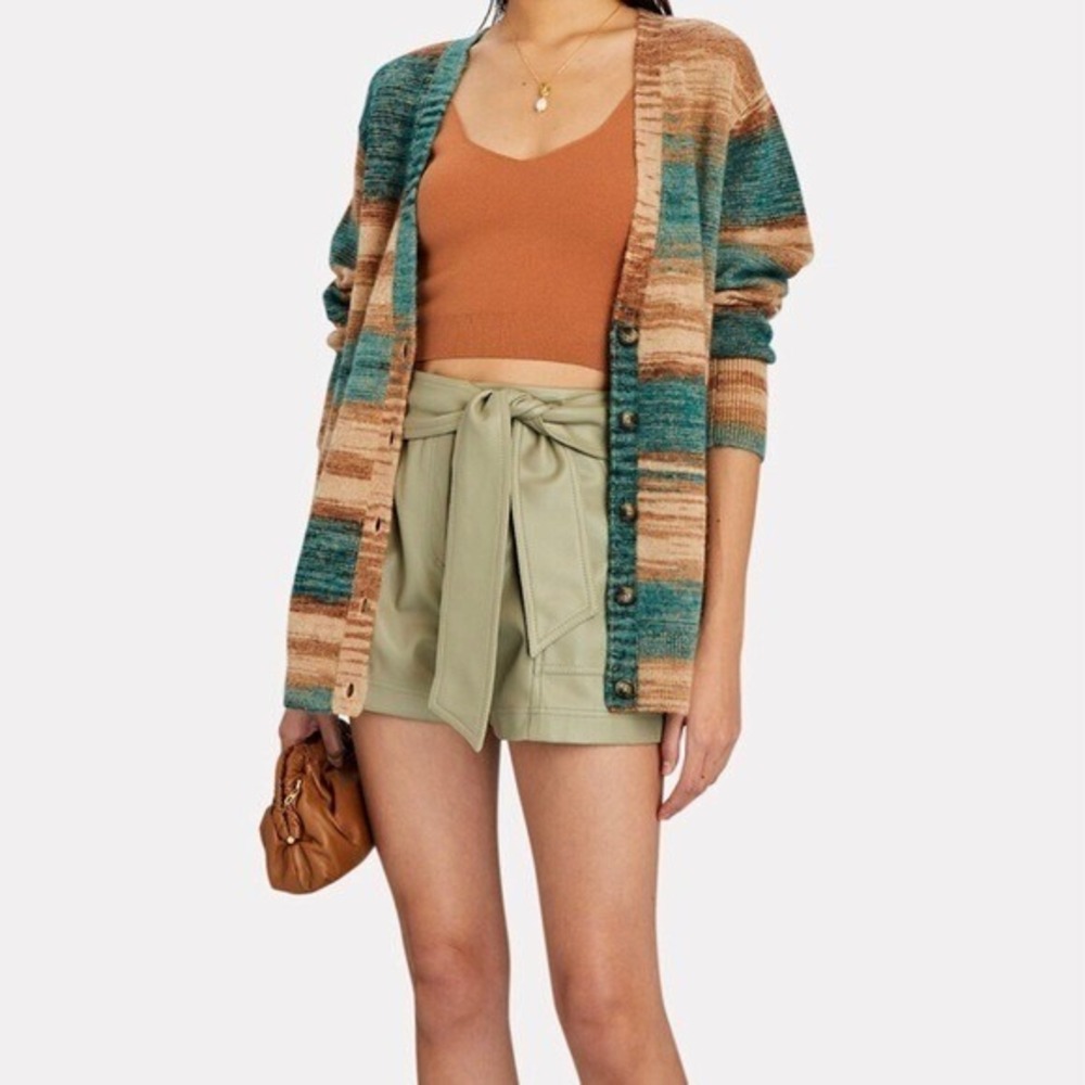 Intermix Womens Space Dye Striped Oversized Cardigan Sweater Teal Tan | Size  XL